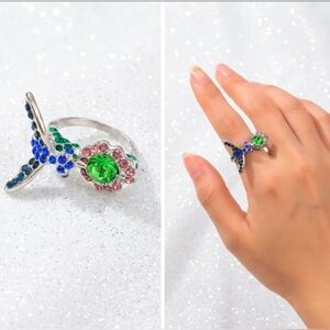 Silver Plated Zircon Crystal silver hummingbird ring